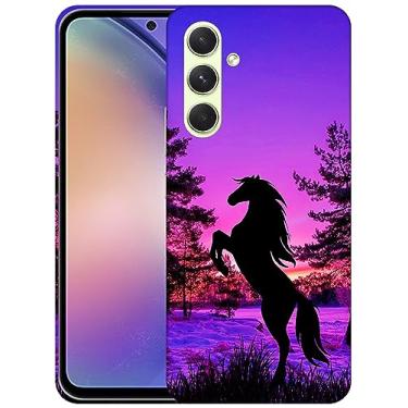 Imagem de SM CASES Capa para Samsung Galaxy A35 5G - Cavalo ao pôr do sol design impresso 3D capa traseira de plástico rígido compatível com Samsung Galaxy A35 5G branca