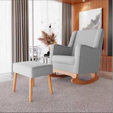 Imagem de Poltrona Amamentação Aquila Balanço GrandCasa com Puff Linho Cinza Cla