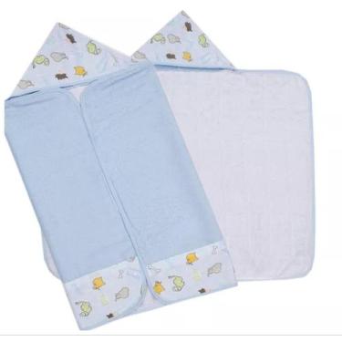 Imagem de Toalha De Banho Bebe Forrada 70x90cm Com Capuz Kit Com 2 - Dugu, Mascu