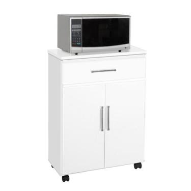 Imagem de Balcão com 2 Portas 1 Gaveta e Rodízios Liz Branco - Móveis Primus