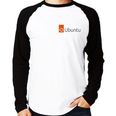 Imagem de Camiseta Raglan Ubuntu Linux Manga Longa - Foca na Moda, Branco, Preto