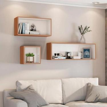 Imagem de Conjunto 3 Nichos Decorativos para Sala de Parede em MDF Freijó Off Wh