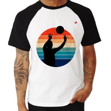 Imagem de Camiseta Raglan Vôlei Vintage Sunset - Foca na Moda, Branco, Preto, G