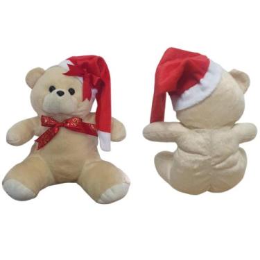 Imagem de Urso De Pelúcia Para Natal 30cm Com Lacinho E Gorro - luck baby