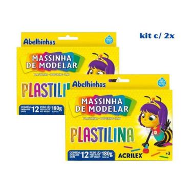 Imagem de Kit 02 Massinha de Modelar Plastilina 180g 12 Cores Acrilex  Massa  Ma