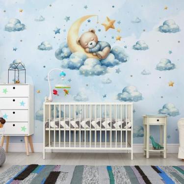 Imagem de Papel de Parede Quarto Bebe Menino Urso Dormindo na Lua 9m² - Quartinh