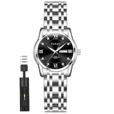 Imagem de Taxau Relógios femininos de luxo com diamantes à prova d'água, aço inoxidável, relógios de pulso para pulso pequeno, luminoso, vestido de negócios, relógio feminino, minimalista, casual, com data