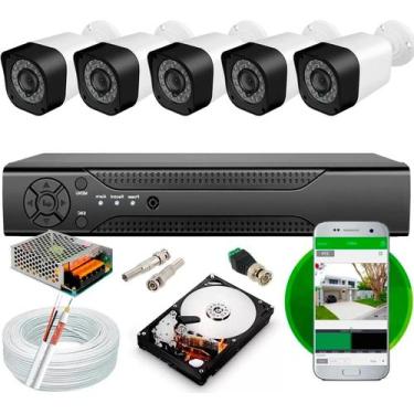 Imagem de Kit 5 Cameras Segurança Full Hd 1080p 2mp Dvr 8 Canais Full Hd Com Cab