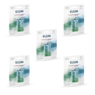 Imagem de 5 Pilha Bateria 9v Alcalina Elgin 5 Cartela com 1