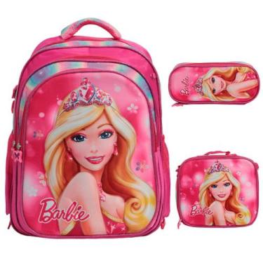 Imagem de Kit Bolsa Mochila Escolar Infantil Barbie 3d Costas Passeio - TOYS 2U