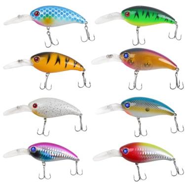 Imagem de Kit de iscas de pesca Crankbait – 8 peças Iscas de robalo para mergulho profundo, iscas artificiais rígidas, iscas de pesca de robalo, iscas rígidas, iscas de manivela para truta, salmão, água doce e