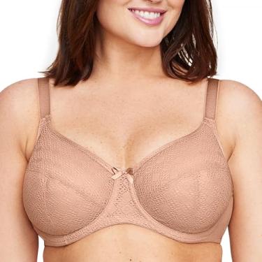 Imagem de Glamorise Sutiã feminino Plus Size Lace Comfort Wonderwire com aro #9855, Cappuccino, 44G