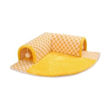 Imagem de Nishiyuenyi Cama de Túnel para Gatos, Centro de Atividades para Gatos, Respirável, com Tapete Removível, Playground, Esconderijo, Brinquedo Interativo para Gatinh, amarelo