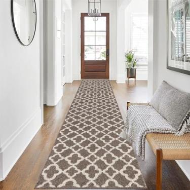 Imagem de U'Artlines Tapete de corredor extralongo para corredor, 6 m x 30 cm, antiderrapante, para cozinha, tapete para corredor, padrão geométrico, marrom, lavável à máquina, para entrada e banheiro