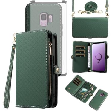 Imagem de Asuwish Capa de celular para Samsung Galaxy S9 carteira com zíper destacável com protetor de tela de vidro temperado alça transversal alça flip compartimento para cartão S 9 Edge 9S GS9 mulheres