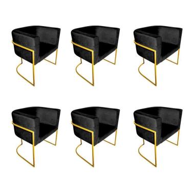Imagem de Kit 6 Cadeiras De Jantar Premium Base De Ferro Dourada Veludo Preto