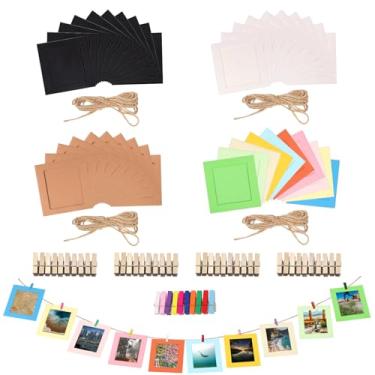 Imagem de Rustark 84 peças 3,5 x 3,7 polegadas/9,5 x 8,8 cm, porta-retrato de papelão, cavaletes, porta-retrato de papel, porta-retrato de papelão faça você mesmo, com clipe de madeira e barbante de juta para