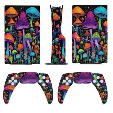 Imagem de Buyidec Adesivo para PS5 Slim Disc Trippy Neon Shroom Cogumelo Skin Console Controlador Acessórios Capas Anime Vinil Capa Adesivo Conjunto Completo para Playstation5 Slim Disk Edition