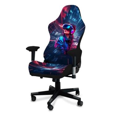 Imagem de QYZDLM Capas para cadeira de jogos, impressão 3D, esticável, macia, antiderrapante, fácil de instalar, capa para cadeira gamer com capa para apoio de braço (sem cadeira) (D)