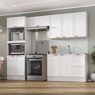 Imagem de Cozinha Compacta 4 Peças 2 Aéreos 1 Balcão 1 Paneleiro Torre Quente Soho Cabecasa Madeiramadeira Branco/Branco