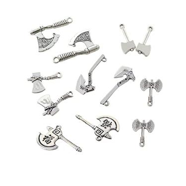 Imagem de Honbay 36 peças pingente de machado de liga de prata antiga pingentes de machado coleção de pingentes de ferramenta 3D para brinco, colar, pulseira, chaveiro, joias, artesanato (6 estilos), metal, sem pedra preciosa, Metal, Sem Pedra Preciosa
