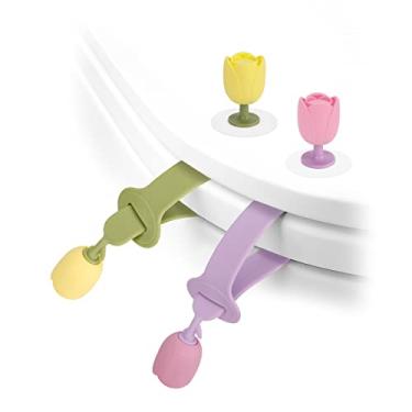 Imagem de ReignSword 2 conjuntos de elevadores de assento de vaso sanitário de silicone, suporte de tampa de vaso sanitário, evita toque, alça higiênica limpa