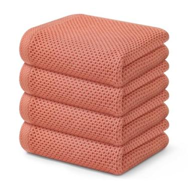 Imagem de Pano de prato Kitinjoy 100% algodão, tecido waffle, kit com 4 unidades, supermacio e absorvente para secar louça, pano de mão para cozinha, 33 x 71 cm, coral