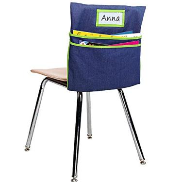 Imagem de Tabela de bolsos Auchq Chairback Buddy com 2 bolsos de armazenamento resistentes, sacos de assento para materiais escolares, organizador de armazenamento de jeans padrão para cadeira de sala de aula (verde))