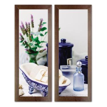 Imagem de Dupla de Quadros Decorativos Banheiro Social Floral Vaso Lavabo Toalet