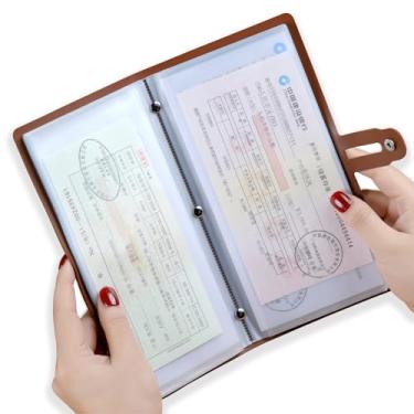 Imagem de Organizador de recibos de couro, organizador de cupons com 20 bolsos, porta-recibos multiuso com porta-cartão de crédito, porta-cupons estilo carteira evita perda ou dano de recibos e cupons (marrom)