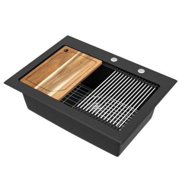 Imagem de Talllor Pia de cozinha composta de granito - Pia de cozinha de granito de 76,2 cm x 56 cm #TLGT-108