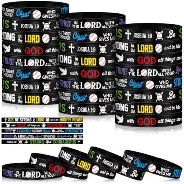 Imagem de Soulchen 100 pulseiras de silicone Power of Faith Baseball Versículo da Bíblia com frases inspiradoras cristãs escrituras motivacionais pulseiras de borracha de beisebol presentes de festa esportiva