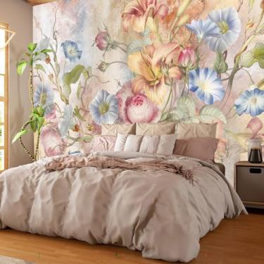 Imagem de GLWYHY - Papel de parede 3D colorido colorido flores bonito sala de estar berrante e lindo mural vegetativo fundo de TV quarto grande - 383.5 cm x 266.7 cm (L) x A)