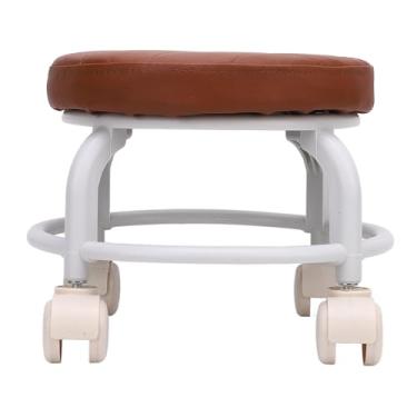 Imagem de Bancas Rolantes Com Rodas, Banquinho de Baixa Altura Rolamento 360 Graus Rolamento Redondo Banquinho Mini Assento Baixo para o Escritório Em Casa Marrom