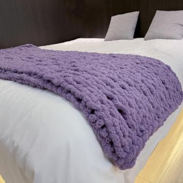 Imagem de Cobertor de malha grossa 101 cm × 101 cm, cobertores de chenille, cobertor quente e aconchegante feito à mão para sofá-cama, decoração de casa, banco de lã macia e respirável, Natal para sofá-cama