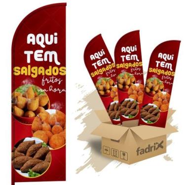 Imagem de Wind Banner Dupla Face 3mt Aqui tem Salgados Kit C/ 3unds - Fadrix