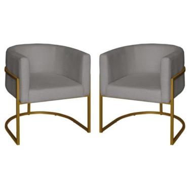 Imagem de Kit 2 Poltronas Decorativa Luxo Base de Metal Dourada Escritório Recep