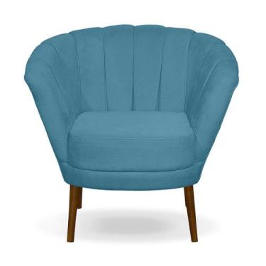 Imagem de Poltrona Cadeira Pétala Flor Decorativa Suede Azul Turquesa - Kibarato