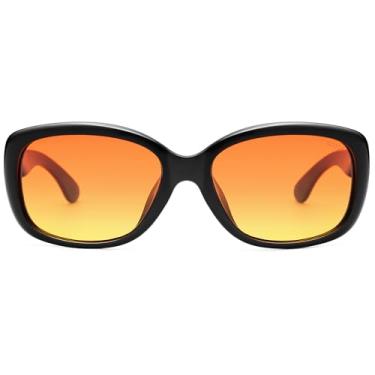 Imagem de SOJOS Óculos de sol quadrados vintage para mulheres, armação Havana com proteção UV polarizada, Armação preta C14/Lente amarela laranja, Medium