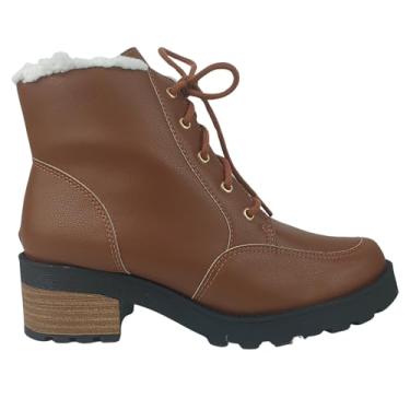 Imagem de Bota Feminina de Inverno, Coturno com Cadarço, Preta, Salto Baixo, Forrada (Marrom, BR, Adulto, Numérico, 36)