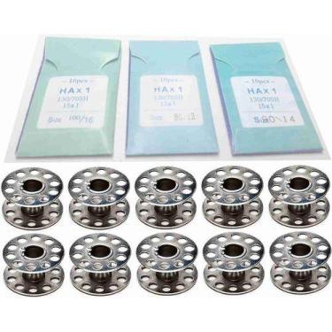 Imagem de Kit 10 Carretilhas + 30 Agulhas Numero 9,11,14 Maq Domestica - Lanmax