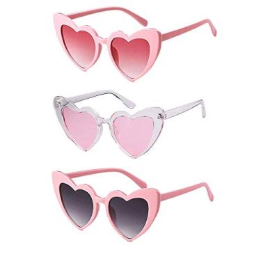 Imagem de Óculos de sol vintage em formato de coração para mulheres, óculos de clout retrô Love UV400 óculos de sol Kurt Cobain, 3 Pack Pink, Medium