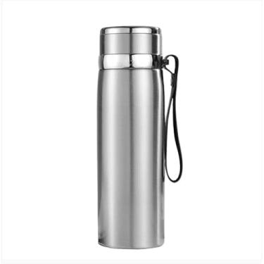 Imagem de Garrafinha Térmica Aço Inox 800ml Água Gelada Quente C/Vedação Academia Trilha (Prateado)