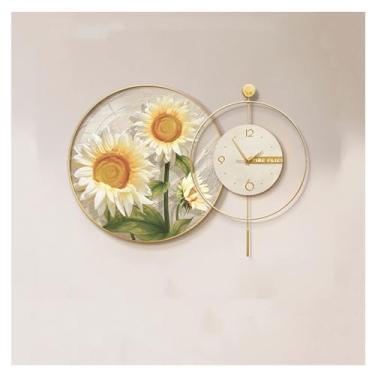 Imagem de Pintura decorativa com relógio Decoração de parede com flores grandes, relógios de parede modernos com flores 3D, luminária de parede silenciosa e anti-tique-taque, decoração de escultura para escritó