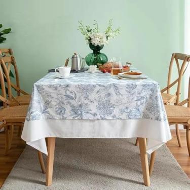 Imagem de Vintage Print Ruffle Rectangle Farmhouse Flounces Capas de mesa à prova de poeira para decoração de festa de casamento na cozinha (100x150cm/bordado azul B)