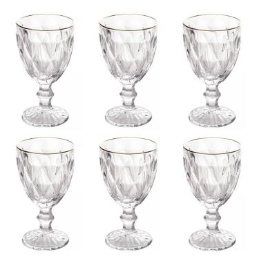 Imagem de Conjunto de Taças de Vidro com Fio de Ouro para Água 6 Peças 325 ml Diamonds Transparente Lyor