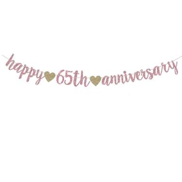Imagem de ZOZZEIBE Happy 65TH Anniversary Banner Sign Rose Gold Paper Glitter Decorações de festa para 65th Wedding Anniversary Party Supplies Letras pré-amarradas