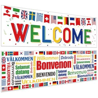 Imagem de Panelee 2 peças de bandeiras internacionais de boas-vindas 35 x 100 cm bandeiras do mundo banner poliéster bandeiras country banner decoração para eventos esportivos, clube, escola, sala de aula