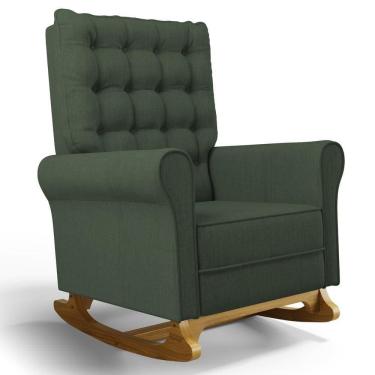 Imagem de Poltrona De Amamentação E Descanso Base Madeira Com Balanço Brenda G05 Linho Verde - Mpozenato