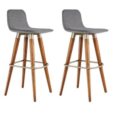 Imagem de Kit 2 Banquetas Altas Luxo Linea Aço Champanhe Linho Cinza